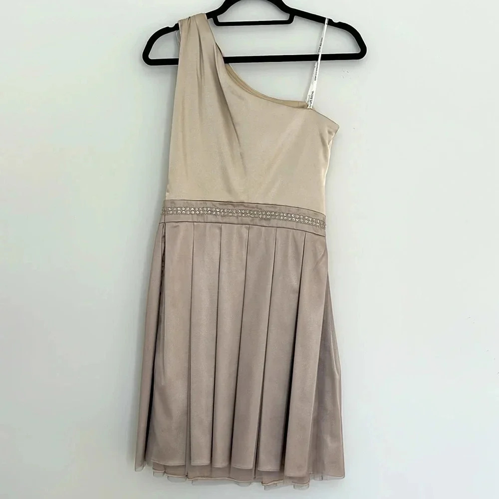 NWT David's‎ Bridal Champagne One Shoulder Party Dress Sz 4 - Picture 5 of 7